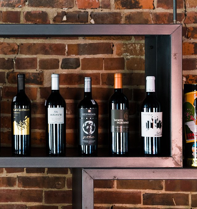 Lineup of wine bottle selection